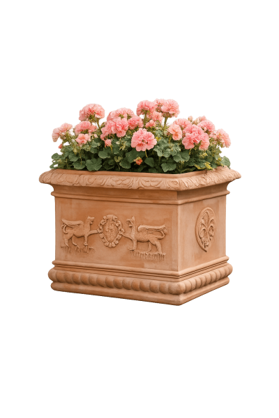 Barocker Impruneta Terracotta Blumenkasten mit Greifen und Medici Wappen